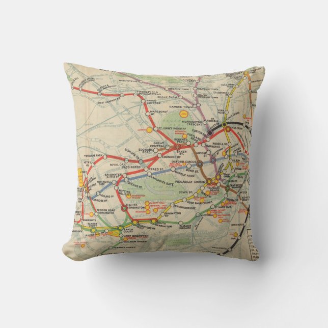 Coussin Carte de chemins de fer au fond de Londres (Recto)