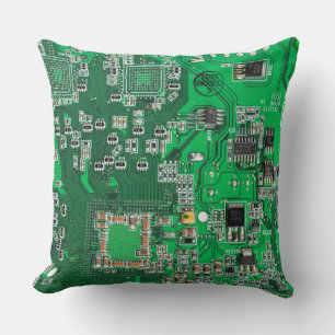 Coussin Carte de circuit Geek d'ordinateur vert