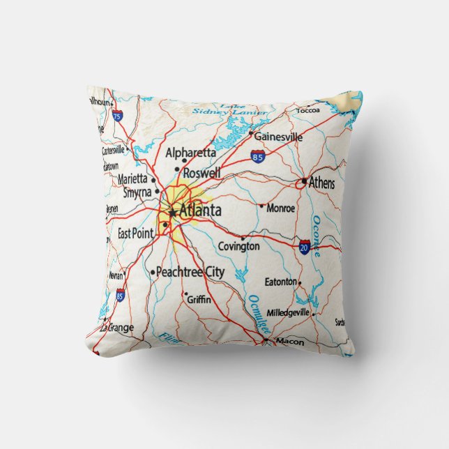 Coussin Carte de la région d'Atlanta, Atlanta (Recto)