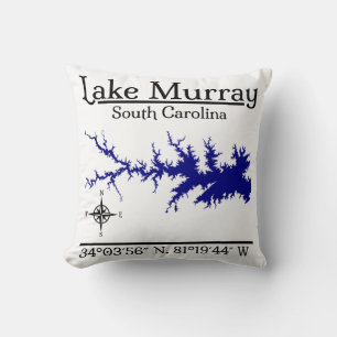 Coussin Carte de Lake Murray en Caroline du Sud Coordonnée