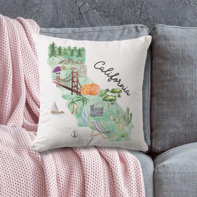 Coussin Carte de l'état de la Californie (In situ)
