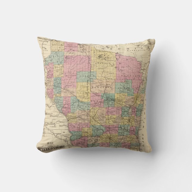 Coussin Carte de l'état du Wisconsin (Recto)