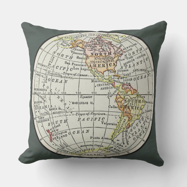 Coussin Carte de l'hémisphère occidental Globe Travel (Recto)