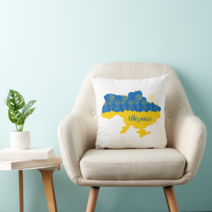 Coussin Carte de l'Ukraine avec tournesol et drapeau ukrai