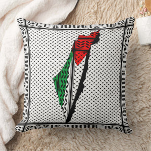 Coussin Carte de Palestine avec drapeau et Motif Keffiyeg