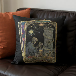 Coussin Carte de Tarot Tempérance/Alchimie sur fond noir