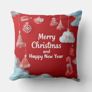 Coussin Carte de vœux de Noël festive avec décorations