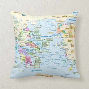 Coussin Carte d'ère homérique Grèce avec les étiquette