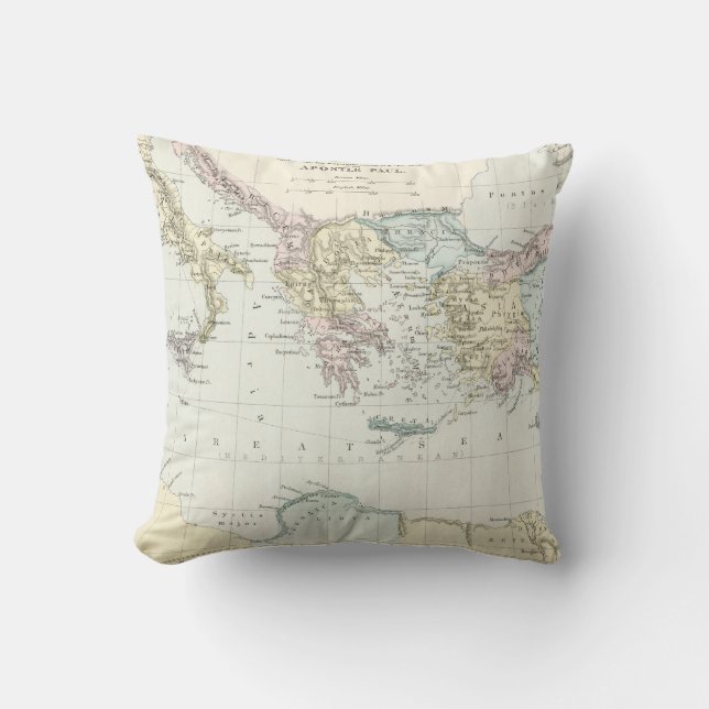 Coussin Carte des voyages du missionnaire de Paul d'apôtre (Recto)
