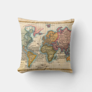Coussin Carte du Monde 1780 Bonne Antique Planisphère