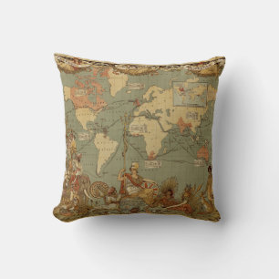 Coussin Carte du monde Antique 1886 Illustré