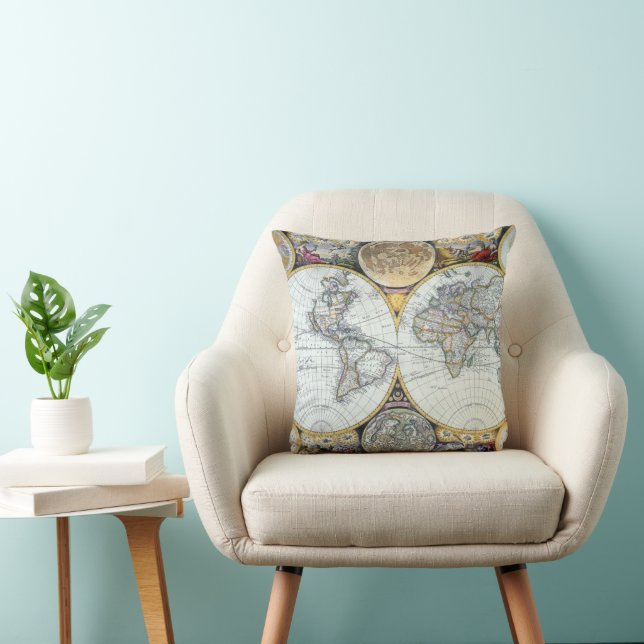 Coussin Carte du monde antique, Atlas Maritimus par John S (Chaise)