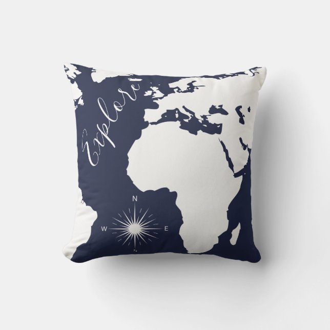 Coussin Carte du monde blanc et boussole Explorer (Recto)