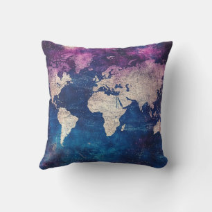 Coussin Carte du monde céleste pourpre de la Renaissance