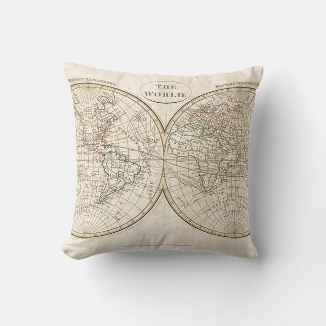 Coussin Carte du monde Vintage (Recto)