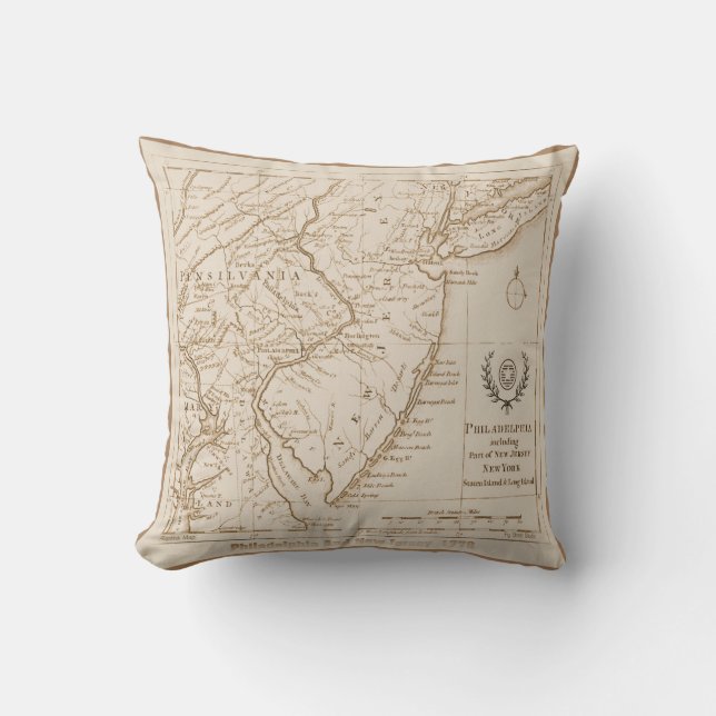 Coussin Carte du New Jersey 1778, réplique (Recto)