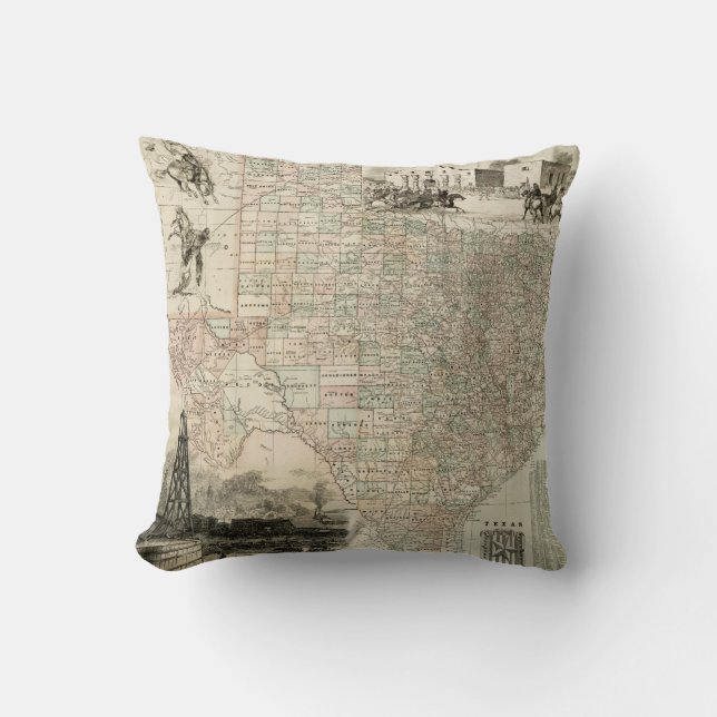 Coussin Carte du Texas aux frontières du comté (Recto)