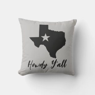 Coussin Carte du Texas Lone Star State Howdy Y'all 
