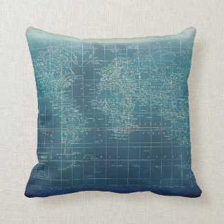 Coussin Carte grunge turquoise foncée du monde