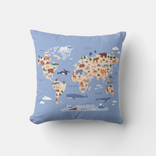 Coussin Carte Kids World mignonne Whimsical Modern