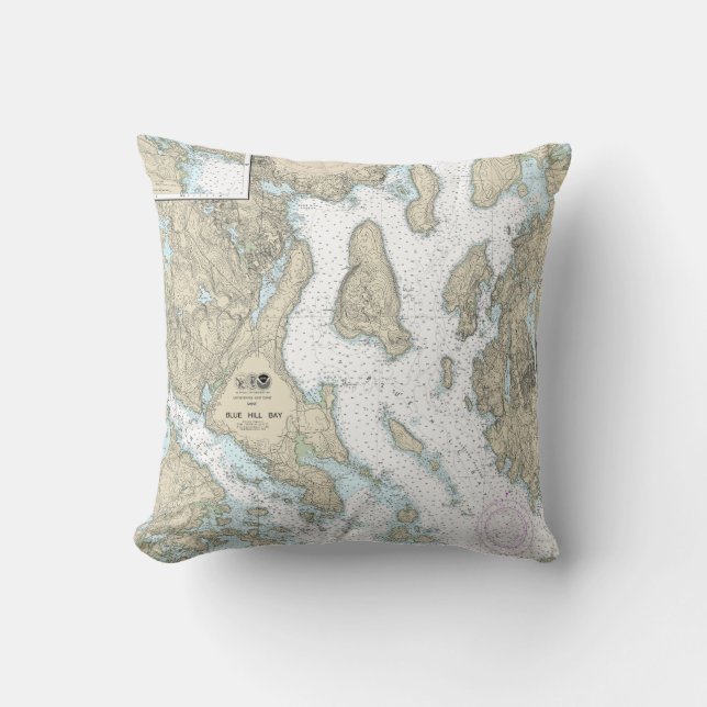 Coussin Carte marine Blue Hill Bay 13316 (Recto)