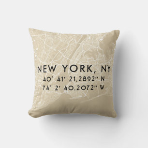 Coussin Carte personnalisée de la ville de New York  Tan &