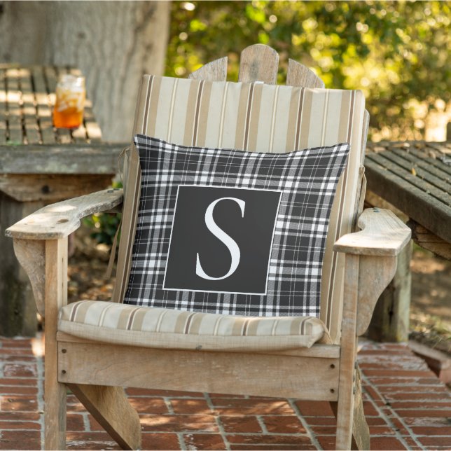Coussin Carte personnalisée Monogramme noir blanc Buffalo  (Chaise)
