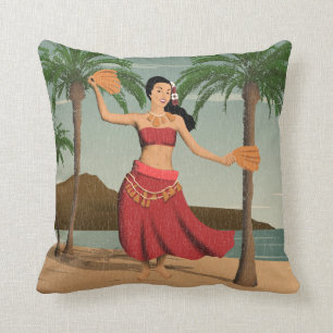 Coussin Carte postale affligée vintage hawaïenne de fill