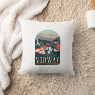 Coussin Carte postale du Vintage voyage du paysage norvégi