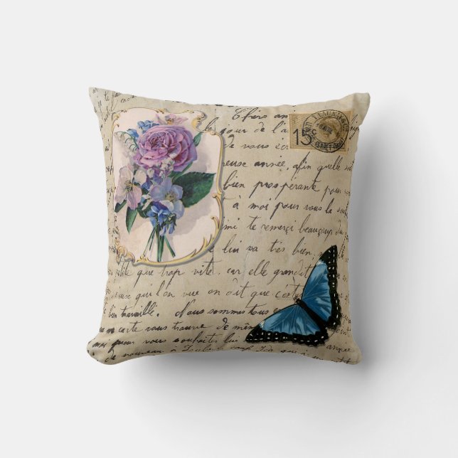 Coussin Carte postale française vintage (Recto)