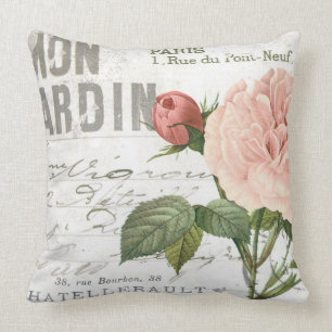 Coussin carte postale rose de Français vintage moderne