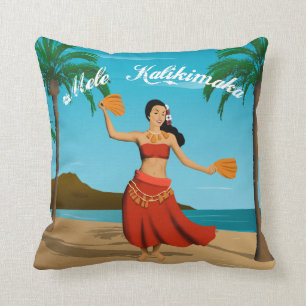 Coussin Carte postale vintage hawaïenne de Mele Kalikimak