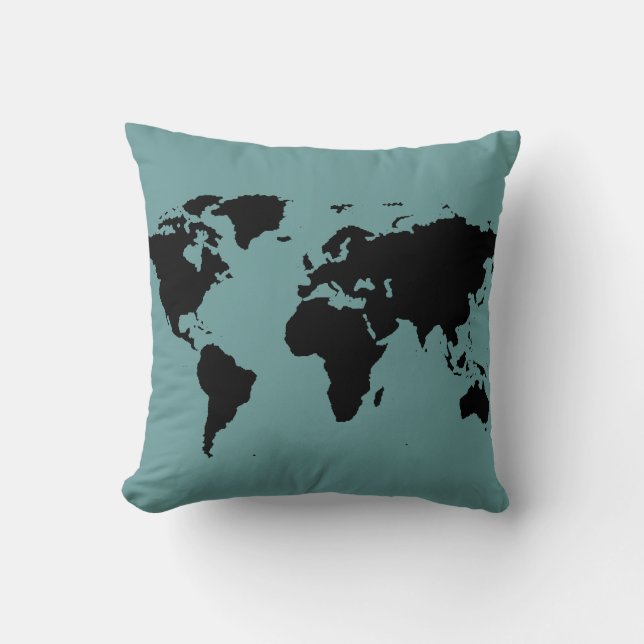 Coussin carte stylisée du monde noir (Recto)