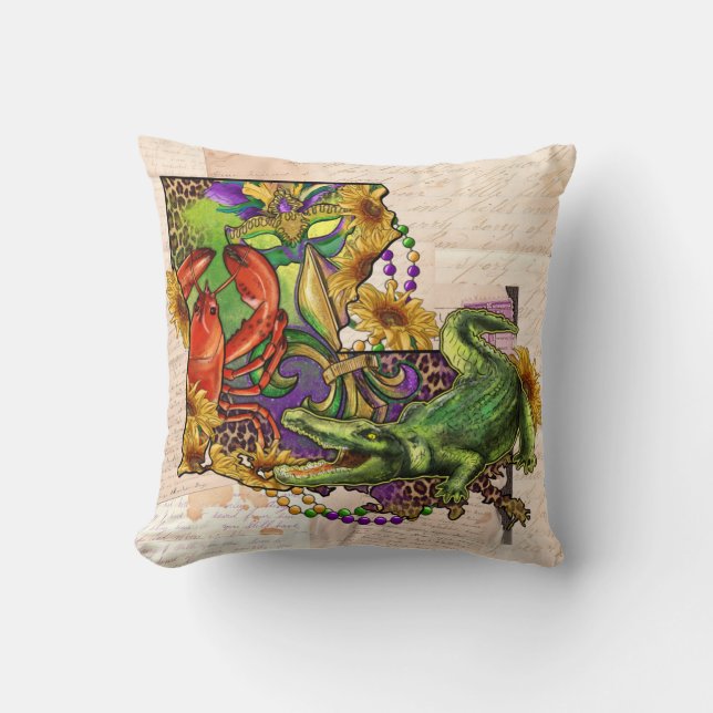 Coussin Carte Vintage Cajun Louisiana (Recto)