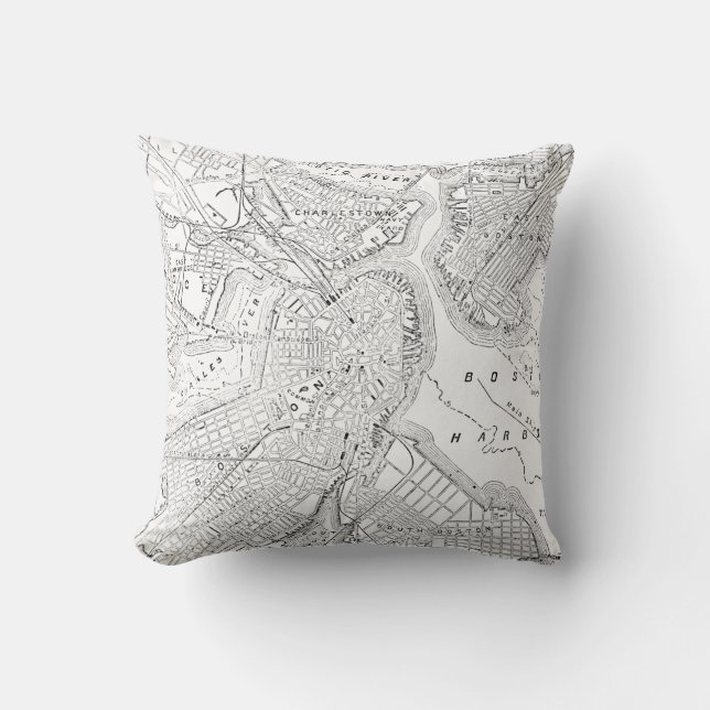 Coussin Carte vintage de Boston (1878) (Recto)