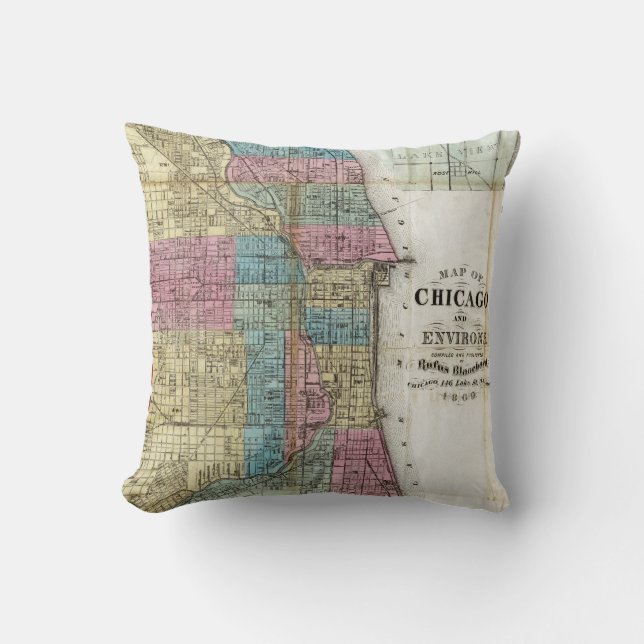 Coussin Carte vintage de Chicago (1869) (Recto)