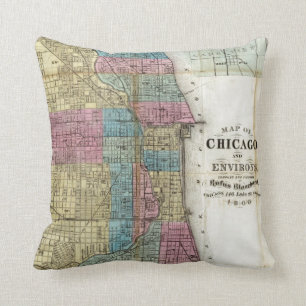 Coussin Carte vintage de Chicago (1869)