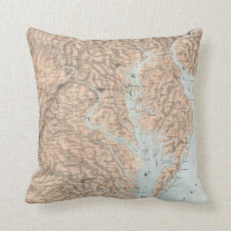 Coussin Carte vintage de la baie de chesapeake (1861)