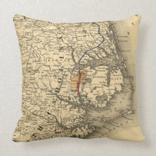 Coussin Carte vintage de la côte de la Caroline du Nord