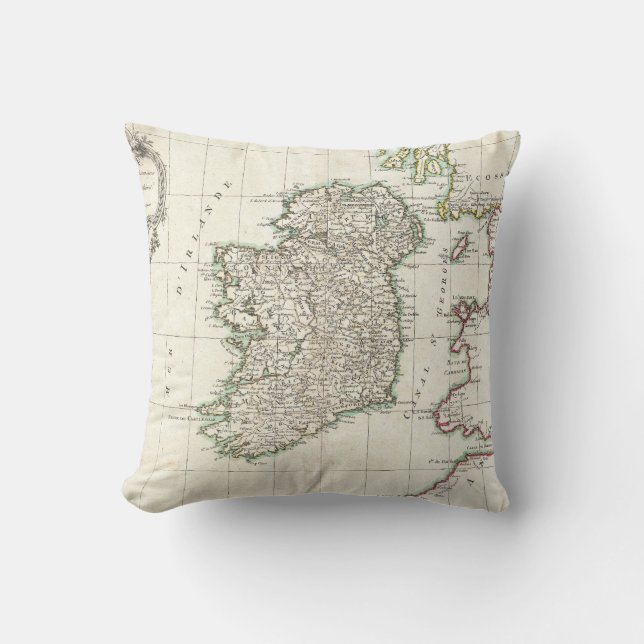 Coussin Carte vintage de l'Irlande (1771) (Recto)