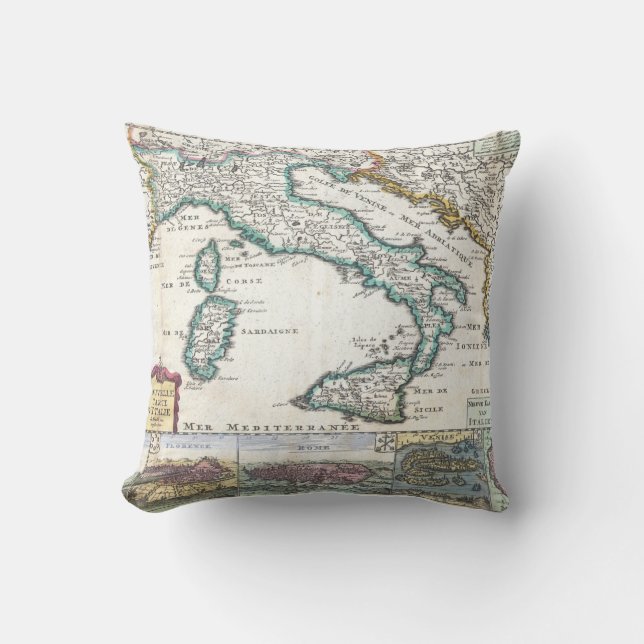 Coussin Carte vintage de l'Italie (1706) (Recto)