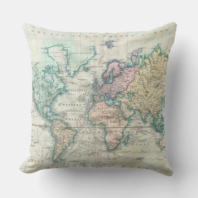 Coussin Carte vintage du monde (1801) (Recto)