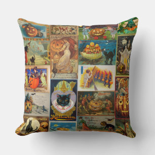 Coussin Cartes de Halloween Vintage Collage