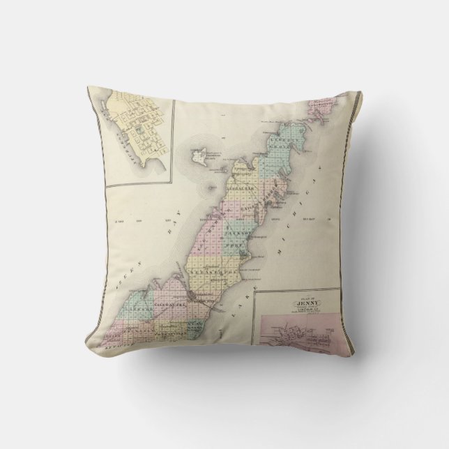 Coussin Cartes du comté de Door, baie d'esturgeon et de (Recto)