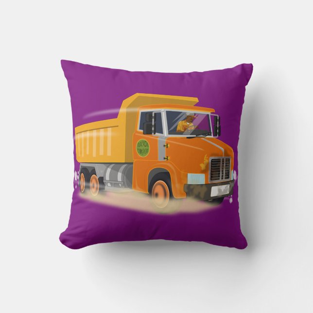 Coussin Cartographie de camion à vidange jaune pour enfant (Recto)