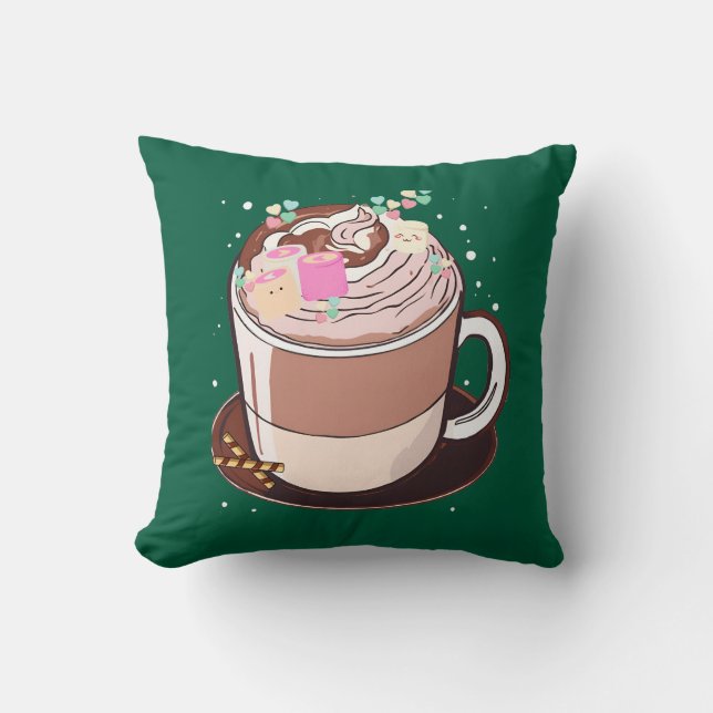 Coussin Carton Animé au chocolat chaud Marshmallows (Recto)