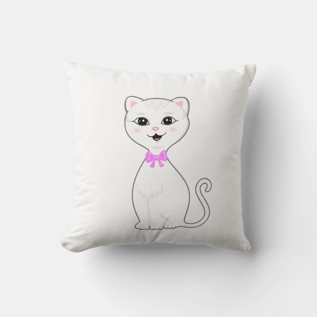 Coussin Carton de chat blanc mignon (Recto)