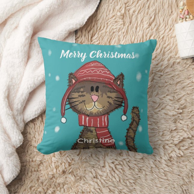 Coussin Carton de chat de Noël joyeux (Couverture)