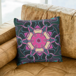 Coussin Carton Mandala Flower rose jaune et noir