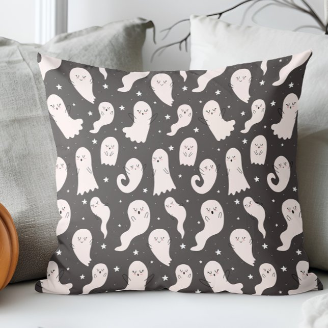 Coussin Carton mignon Halloween dessin noir blanc fantôme (Créateur téléchargé)